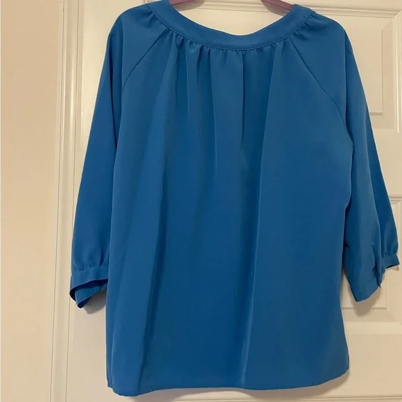 Kathy Che Blue Covered Button Down, 3/4 Length Sleeve & Scoop Neck Blouse - Picture 5 of 5